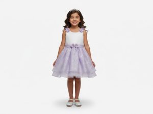 Vestido Elegante De Color Blanco Con Lila Para Niña