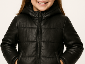 Chaqueta De Cuero Acolchada Para Niña