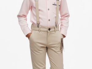 Conjunto Formal De Color Beige Con Rosa Para Niño