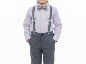Conjunto Formal De Color Gris Con Lila Para Niño